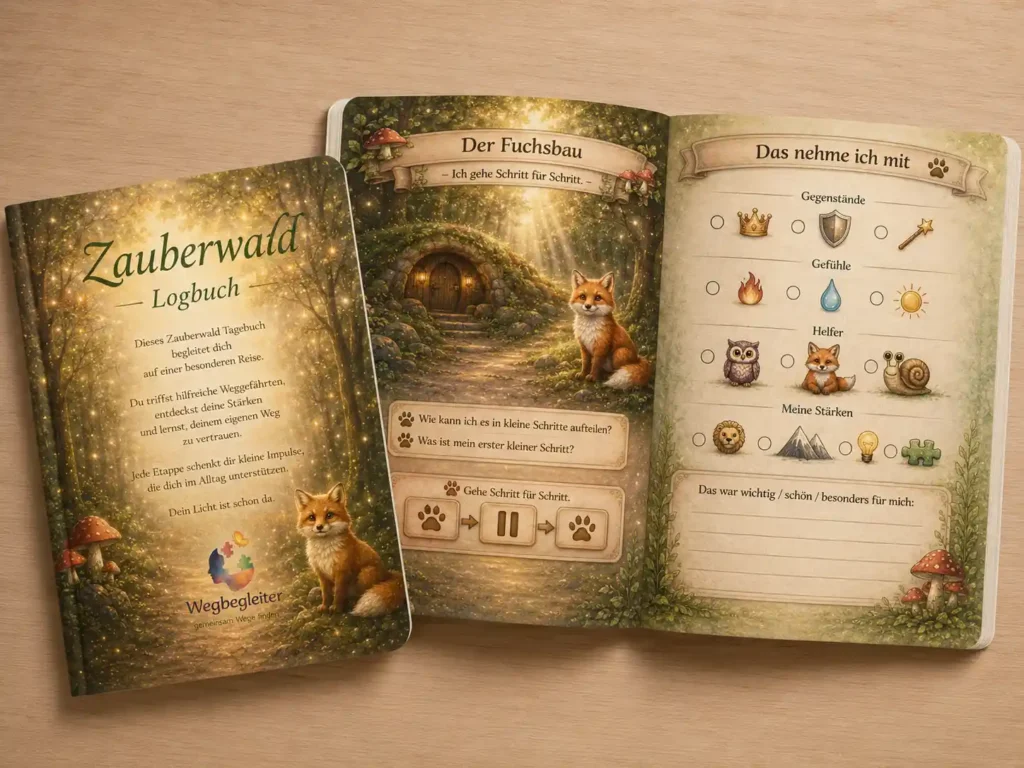Beispielseiten aus dem Tagebuch des Zauberwalds.